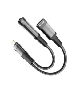 Green-Lion-2-in-1-Earphone-Charging-Adapter-Lightning-to-Lightning-3.5-12CM-Black