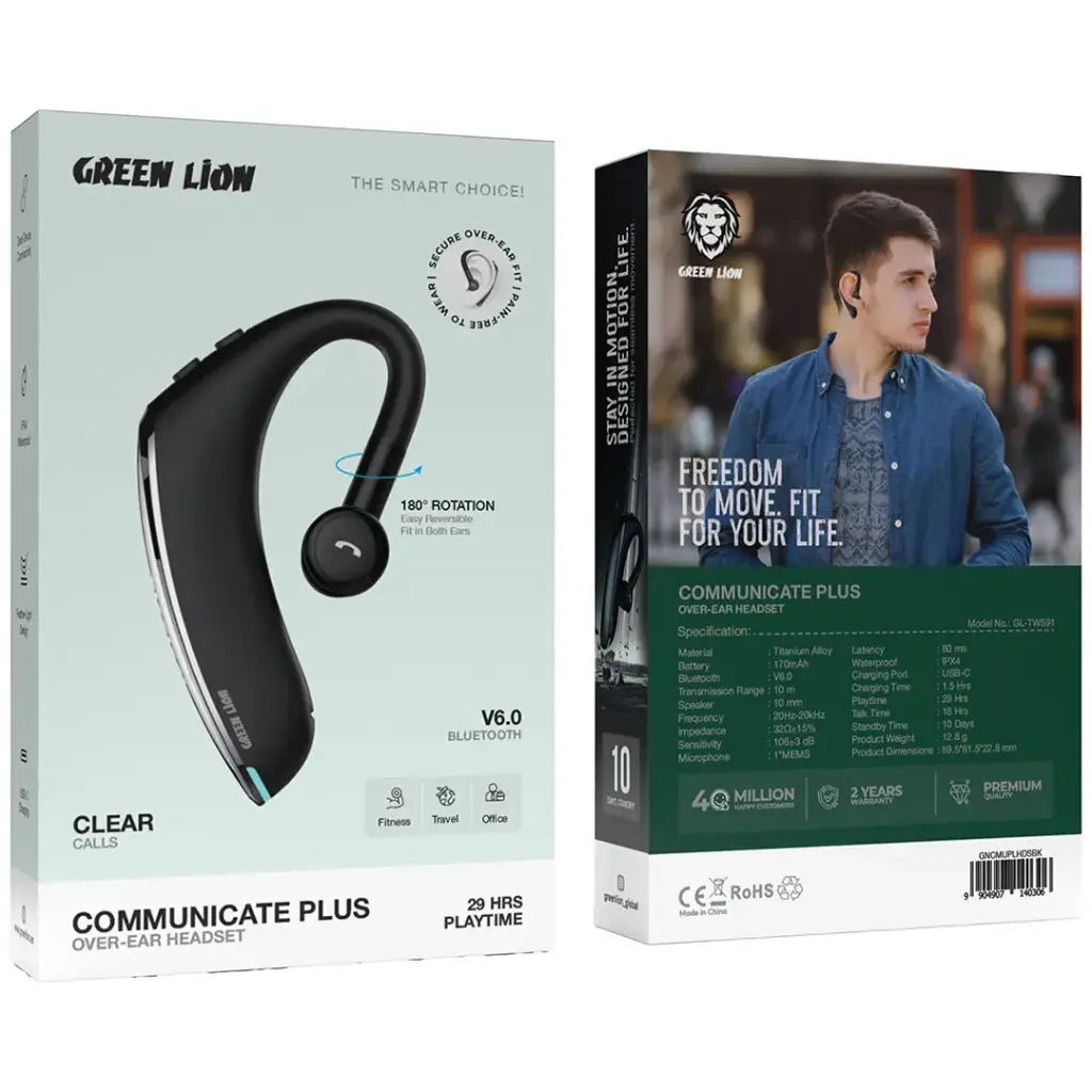 Green Lion Communicate Plus Over-Ear Headset – Black - Image 2